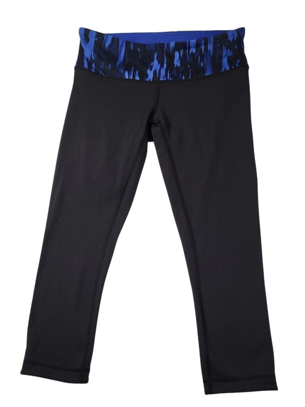 Lululemon Wunder Under Reversible Black/Sapphire Blue 24" Crop Leggings Sz 6 - Picture 3 of 5